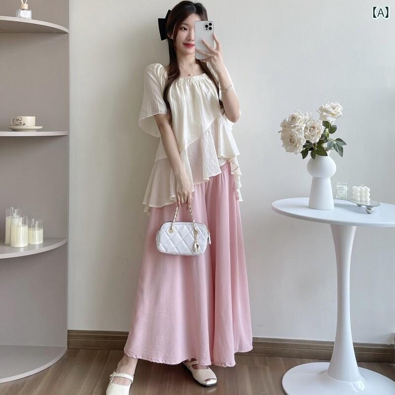 マタニティワンピース マタニティウエア マタニティ服 ファッション マタニティウェア 2024 夏 半袖 不規則 トップス ゆったり ワイド レッグ スカート パンツ ツーピース セット