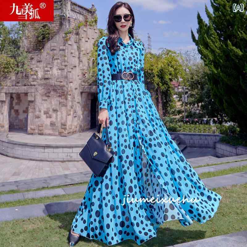 ワンピース シフォンワンピース レディース ロングワンピース シャツワンピース ワンピース シフォンワンピース レディース ロングワンピース シャツワンピース 年 婦人服 春 欧米 身長 170 足首 175 ロング スカート ワンピース｜ホープ