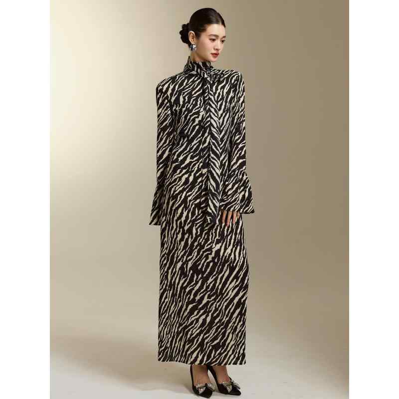 ワンピース シフォンワンピース レディース ロングワンピース シャツワンピース ワンピース シフォンワンピース レディース ロングワンピース シャツワンピース ゼブラ 柄 スタンドカラー リボン 長袖 ワンピース レディース 秋冬 ハイエンド ｜ホープ 10,356円