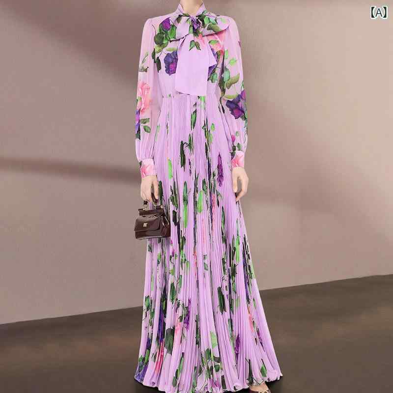 ワンピース シフォンワンピース レディース ロングワンピース シャツワンピース ワンピース シフォンワンピース レディース ロングワンピース シャツワンピース フレンチ 紫 花柄 ドレス レディース 長袖 プリーツスカート スリム スカート プリント ロ｜ホープ