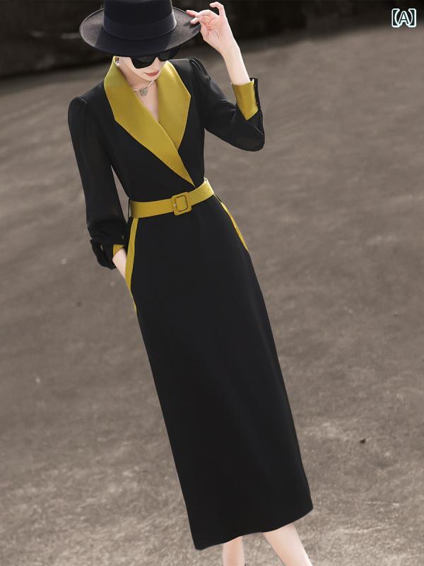 ワンピース シフォンワンピース レディース ロングワンピース シャツワンピース ワンピース シフォンワンピース レディース ロングワンピース シャツワンピース Lanser 春の ハイエンド 軽い の 長袖 ステッチ 黒の |ホープ