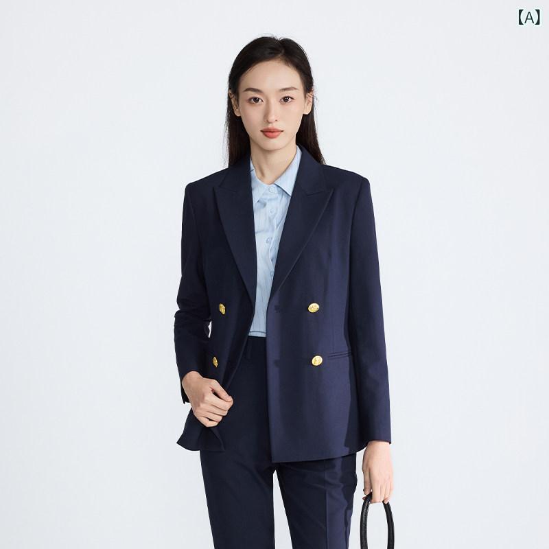 レディーススーツ フォーマル セットアップ リクルートスーツ セレモニー Yizong ネイビーブルーの フレアパンツ スーツ 女性用 公的 試験 面接用の 専門的な 服装 フォーマルスーツ 作業着