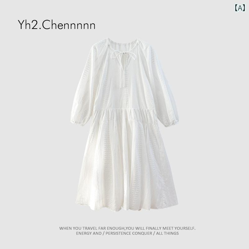 ワンピ シャツワンピ ロング マキシ YH 2 Chennnnn Xiaochenjia 重厚な 刺しゅうの ジャカード フレンチ たわい無い 真っ白い お召しもの 綿の ゆったり 長袖