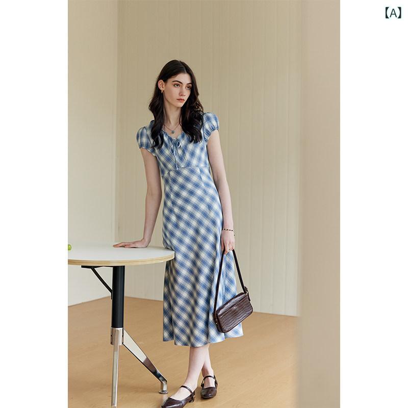 シャツワンピ シャツワンピ ロング マキシ マキシ衣装 HeyDress フレンチ Vのど首 読み合わせる 柄 お召しもの レディース 夏  レトロ 刷り上げる か細い スコート