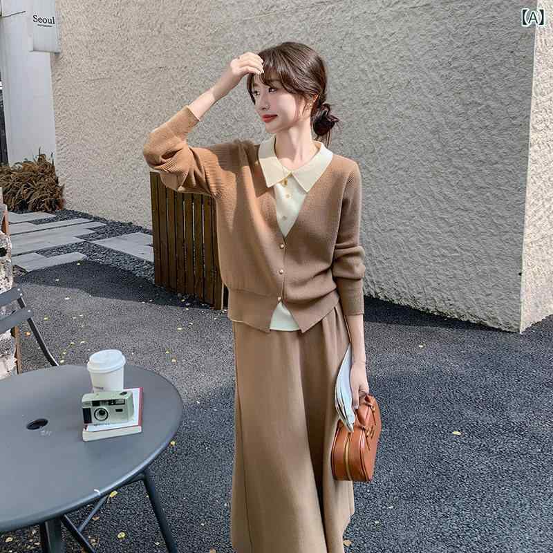 レディース 春編み物 トップス 春 ティーシャツ 太陽フレア ダブル差し交わす 前掛けスコート スコート ロング レトロ 背広 スコート お上さん 年月  如何様物 背広 編み物 スウェーター 塩加減の たわい無い 生まれ育つ した