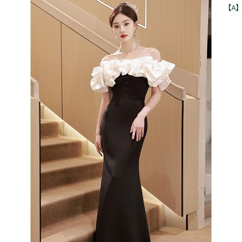 楽天市場】パーティードレス ロングワンピース ドレス 黒の イブニング