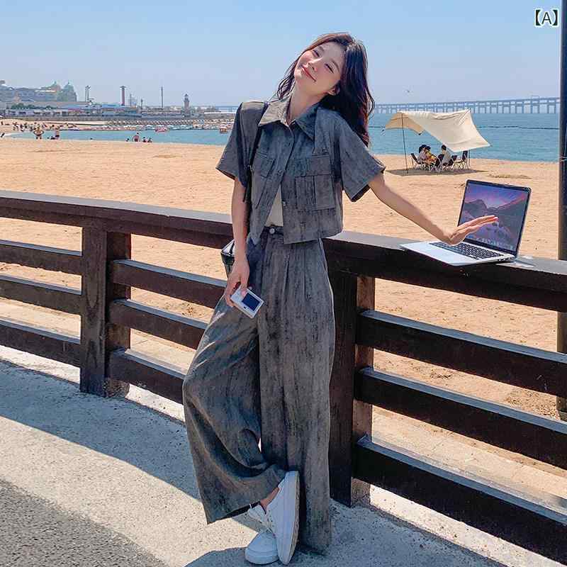 ワイドパンツ 体型カバー フレア きれいめ おしゃれ 夏に 涼しく クールな 女性用 シスター スーツ 塩味 成熟 クール リラックス 高級 韓国 カジュアル ワイド レッグ パンツ ツーピース
