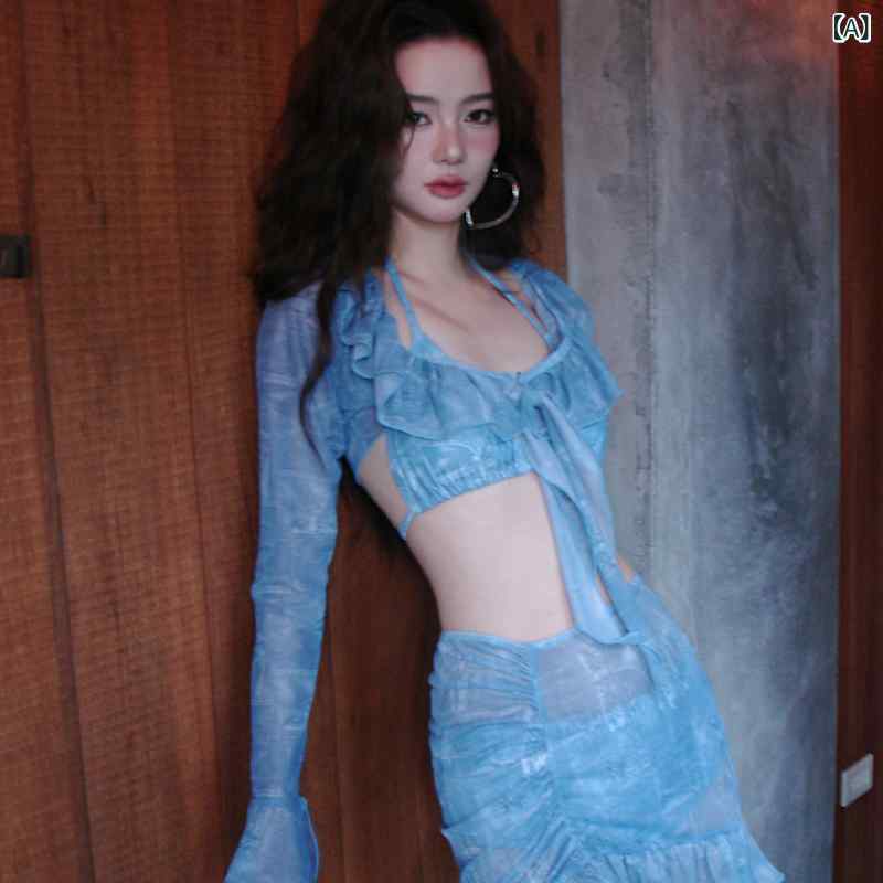 ビキニ 水泳着 レディース OMOM  春夏 長袖 ビキニ 4点 水泳着 お上さん BIKINI 砂浜 御休み