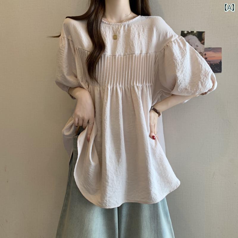 トップス シャツ レディース 大人かわいいフリル 韓国 シャツワンピ トップス シャツ レディース 大人かわいいフリル 韓国 シャツワンピ 2025夏向け レディース向け フレンチ スイート バブル 半袖 シャツ 大きめ サイズ ミリ ゆったり お腹 カバ