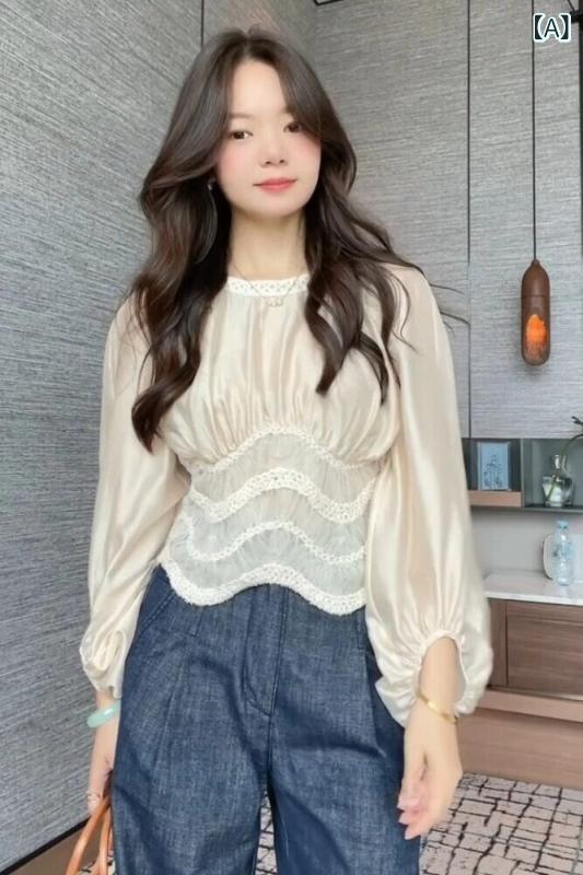 トップス シャツ レディース 大人かわいいフリル 韓国 シャツワンピ トップス シャツ レディース 大人かわいいフリル 韓国 シャツワンピ 2025夏の 美しい シャツ ゆったり な 年齢を 感じさせにくい アプリコットの ランタン スリーブ 女性用