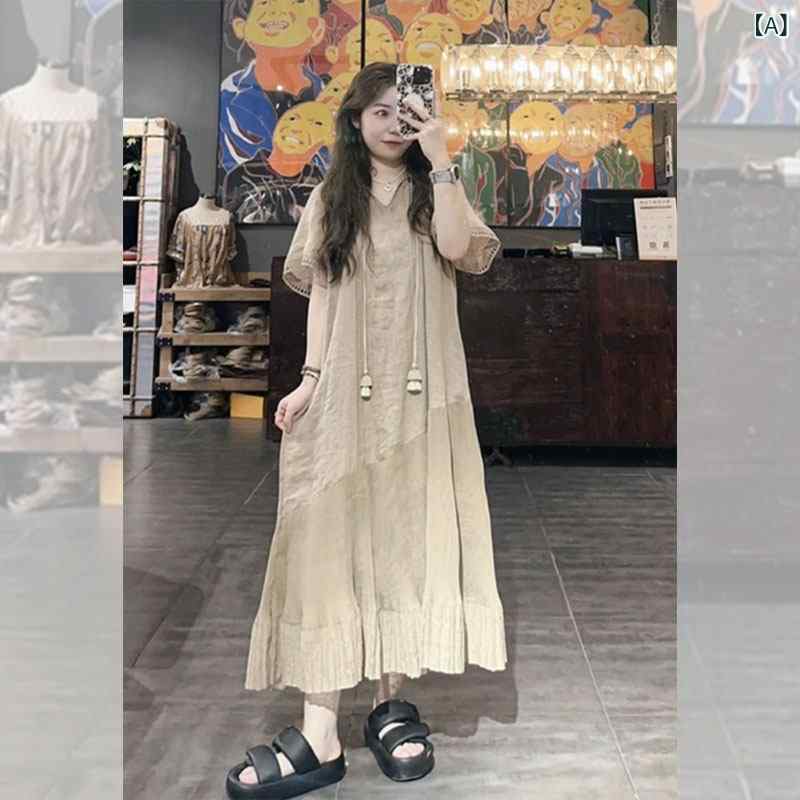 トップス プルオーバー レディース 成年者可愛らしいフラウンス 韓国 シャツワンピ トップス プルオーバー レディース 成年者可愛らしいフラウンス 韓国 シャツワンピ 韓国 佇まい ゆったり 綿織物リネン 今めかしい ティーブレイク スコート  夏 弱められた 大きさ 感 個人的特徴的な