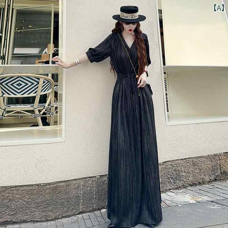 ワンピース ロングワンピ シフォンワンピ パフスリーブ フレアワンピース 春夏 半袖 長袖 背が 高くて 長い シンプル カジュアル ビッグ の Vネック ドレス ゆったり 大きいサイズ 180ポンド スリム ロング スカート