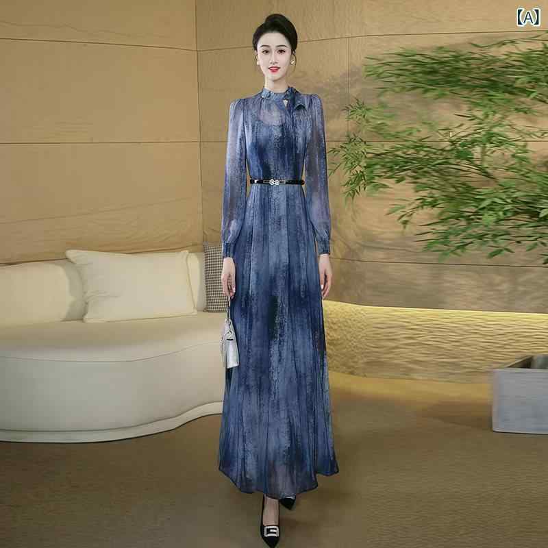 ワンピース 半袖 ロングワンピース 青い インク 染めの ワンピース 女性 夏の スリム カラー ハイエンド ロング スカート 31｜ホープ