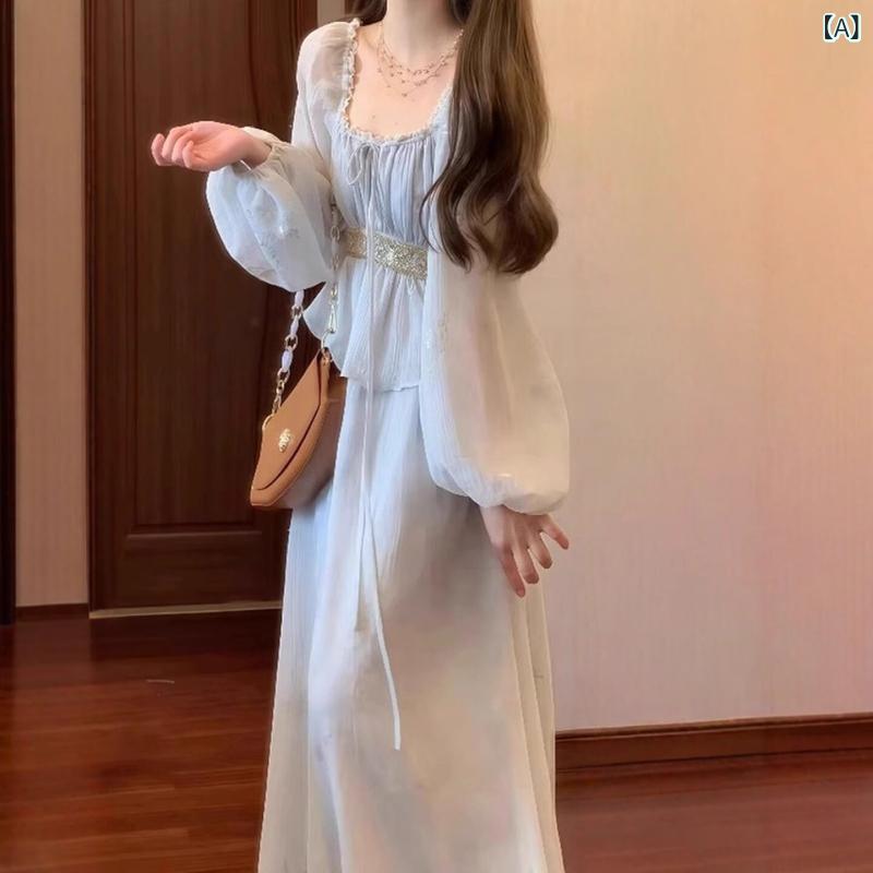 ワンピース ロングワンピ シフォンワンピ パフスリーブ フレアワンピース 春夏 半袖 長袖 フレンチ ユニークな 美しい ブルーの 長袖 ワンピース レディース 春の ウェア 大きいサイズ やや 太めの ロング スカート