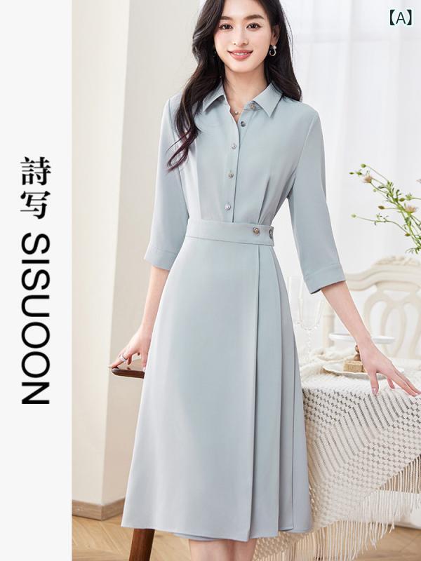 ワンピース ロングワンピ シフォンワンピ パフスリーブ フレアワンピース 春夏 半袖 長袖 【 快適で べたつかない】 春風 無地 ロング ワンピース レディース 通勤 ウエスト シャツ ドレープ
