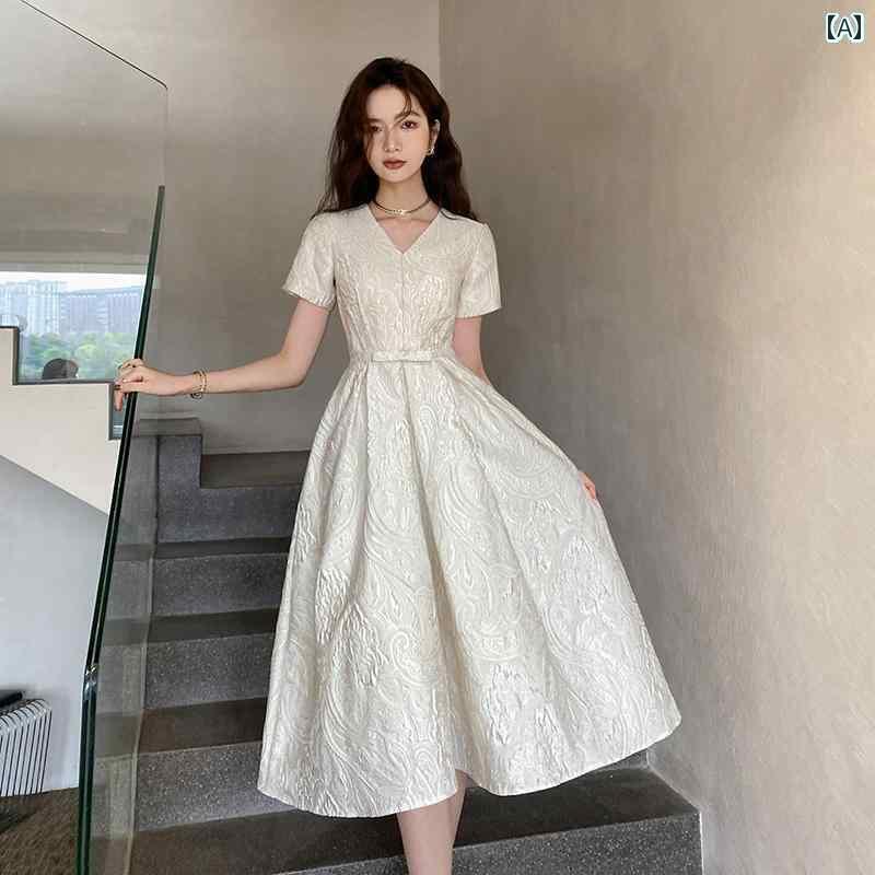 パーティードレス ロングワンピース ドレス 小さい イブニングドレス 高級 フランスの 軽い ドレス レディース 婚約は 通常 毎日 白い ドレスを 着る ことが できます