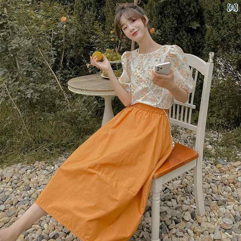 上下 レディース 仕掛ける 衣装 セットアップ 夏の 素晴らしい ootdは オレンジ色色の 花柄の 背広 成人女性  百貨店 熱っぽい 特殊で ドパミン 背広 スコートを 着付ける します