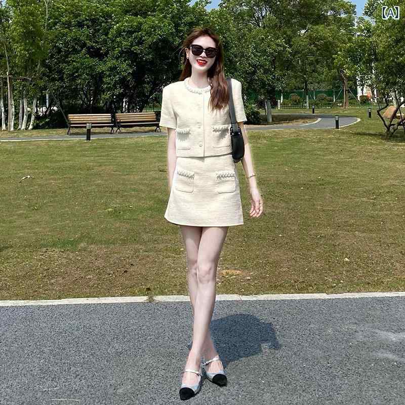 上下 レディース 仕掛ける 衣装 セットアップ 夏服は レディース 人並み外れたに 素晴らしい 背広で す  か細い 年歳を 減らす 雅びやかの トップスと 小っちゃい スコートの 背広 背広