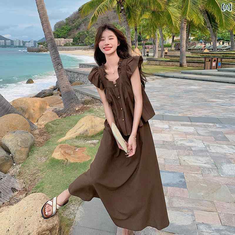 上下 レディース 書き割り 衣裳 セットアップ フレンチ 綿織物と リネンの 御召しもの 背広 亭主もち用 夏 年 新型 分科大学 御召しもの 小さめの フライング 衣袂 スコートの 背広