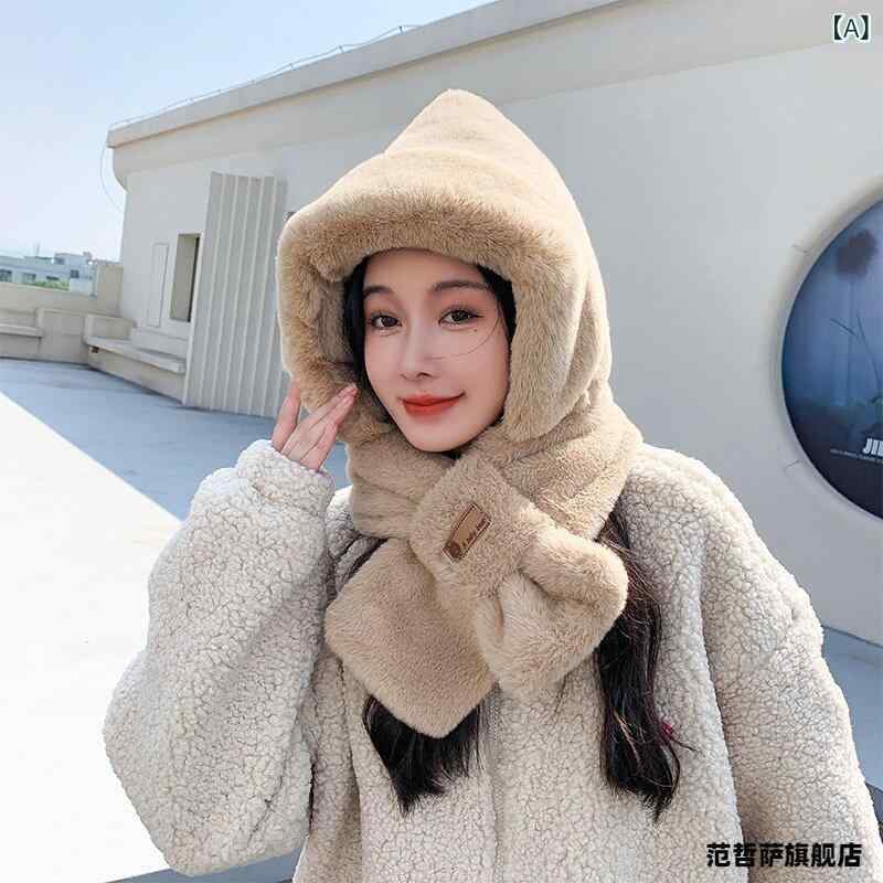 ヘッドスカーフ り おしゃれ 韓国 スカーフと 帽子が 一体と なった 冬用 暖かい 厚手 フェイク ウサギの 毛皮の かわいい イヤーマフ 帽子 2025年 女性向け