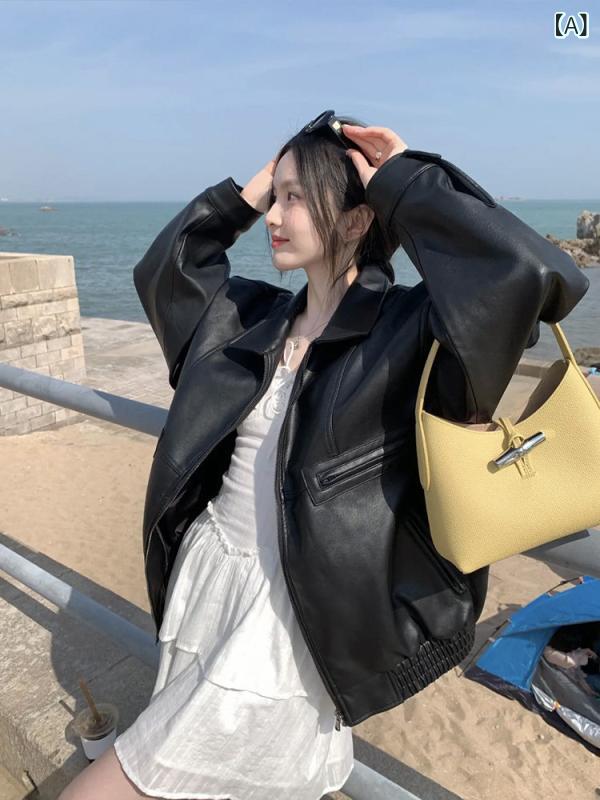 御山パーカー レディース ミリタリー上衣 御膳上等 黒いこと PU なめし革上衣 お上さん用  春先 小さめ 大いさ 熱っぽいな 自動二輪車 上衣
