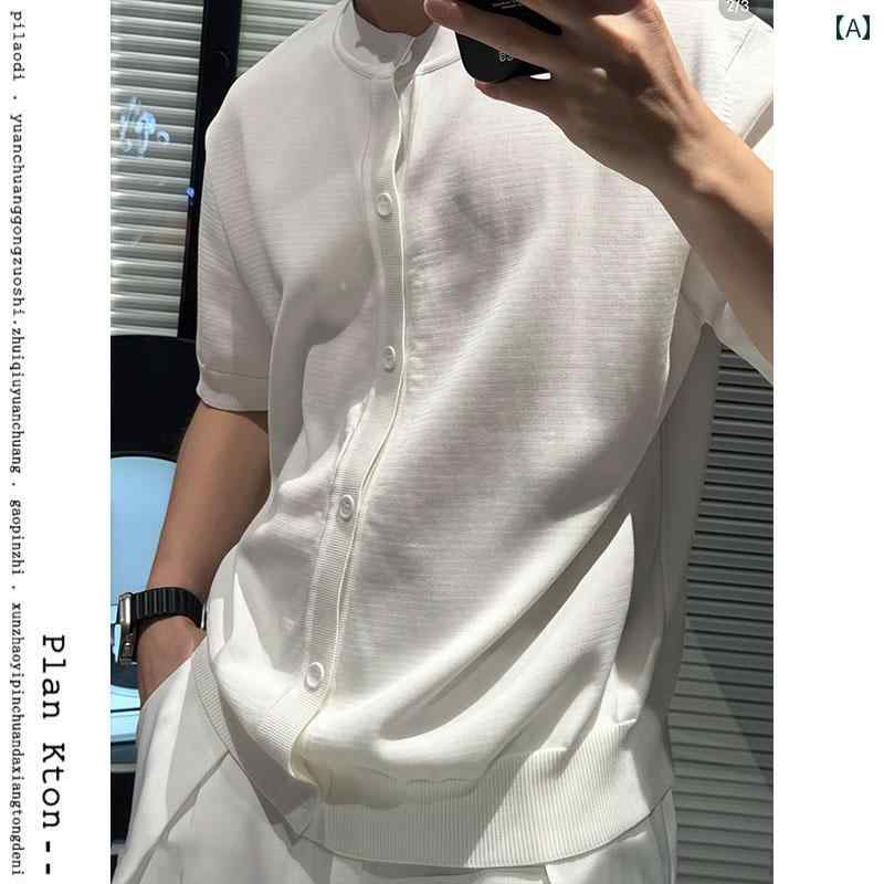 ニットカーディガン サマーカーディガン オフィス ビジネス カジュアル 夏の スリム 無地の 半袖 Tシャツ メンズファッション カーディガン 柔らかく 快適 カジュアル ニット 5点 袖