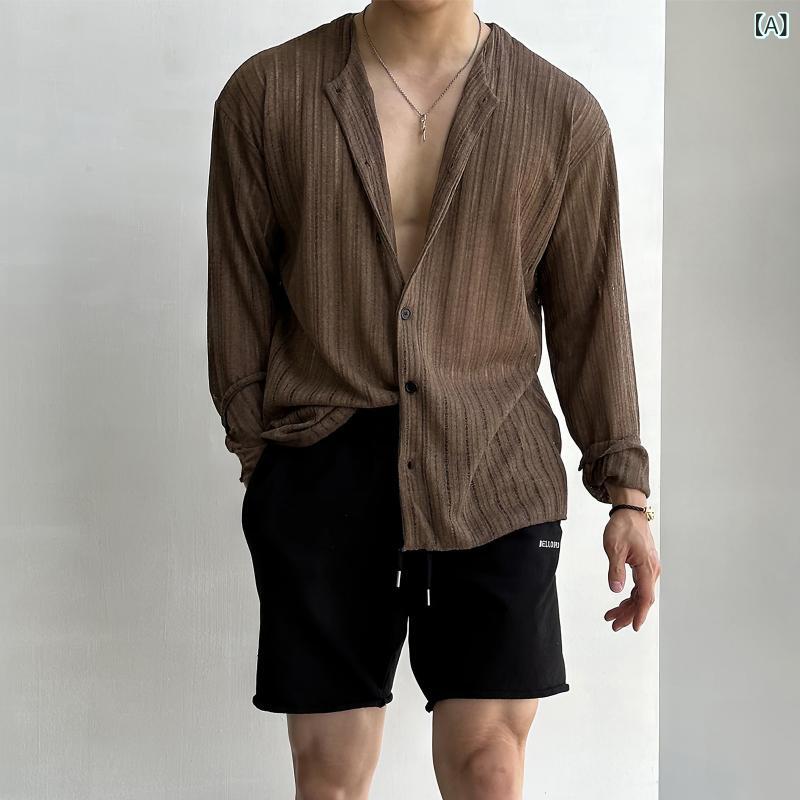 編み物ジレー 夏時ジレー 執務室 商行為 心地好い 日焼押しとどめる 長袖 プルオーバー メンズ 夏の 韓国 表現スタイル な ハイエンド 編み物ジレー