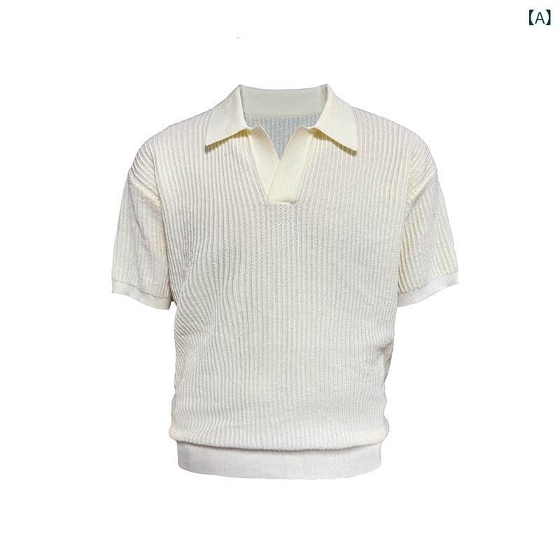 ニットカーディガン サマーカーディガン オフィス ビジネス カジュアル JCAESAR TEE POLO カラー 冷感 ニット 半袖 縦型 テクスチャ フィット スリムフィット リブ 裾 袖口