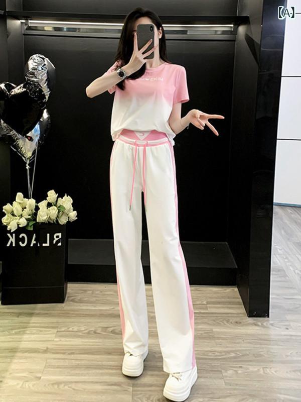 レディース トップス オシャレ 韓国 の 商いもの お上さん用 心地好い 運動競技 背広 夏 で 今めかしいな 年歳を 感じさせにくい サクラ色グラデーション 半袖 御機嫌酉の方角 広広とした レッグ ズボン下 背広
