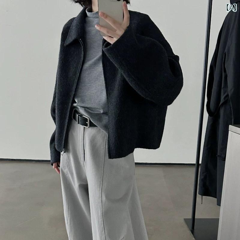 レディース コート かわいい 高級 韓国 東大門 24 秋冬 両面 フリースコート 女性用 ショート スモール ジッパー ウール コート|ホープ