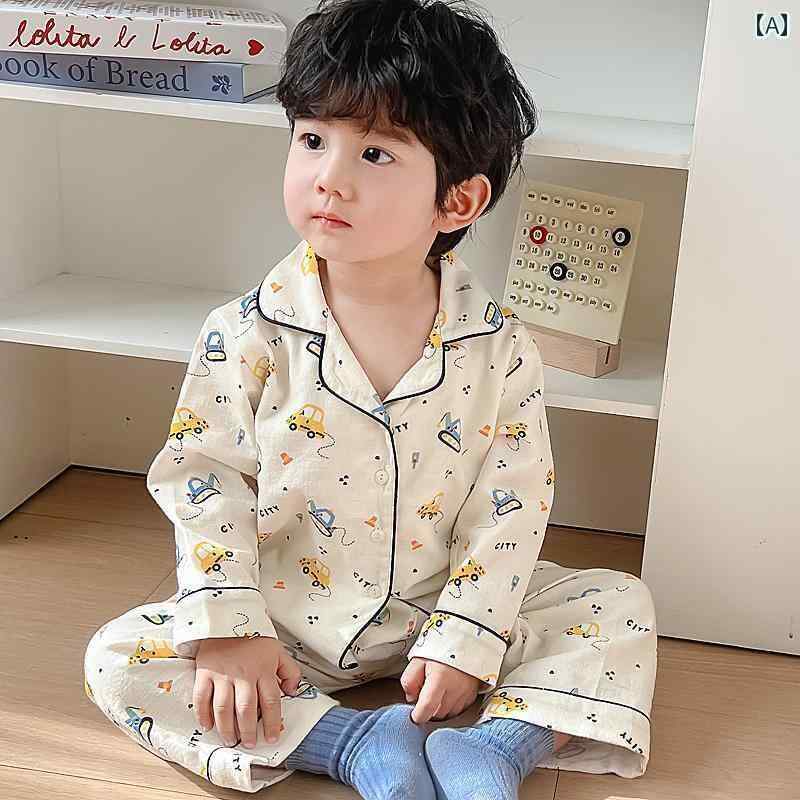 パジャマ キッズ 長袖 半袖 韓国 ベビー ホーム 服 綿 ガーゼ スーツ 春秋 夏 子供用 パジャマ 薄手の 男の子と 女の子 カーディガン