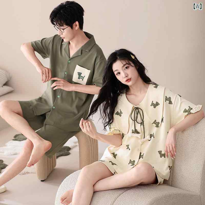 お座敷御召しもの レディース 韓国 綿 二人組 パジャマ レディース 夏 愛くるしい ジレー  薄っぺら 半袖 メンズ 養護ホーム御召しもの