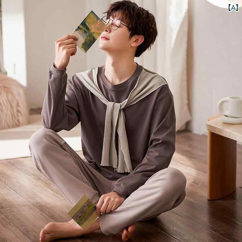 ルームウェア 春 春秋 綿 パジャマ カップル レディース 韓国 かわいい 長袖は 外で 着用 できます メンズ プルオーバー ホーム 服 スーツ