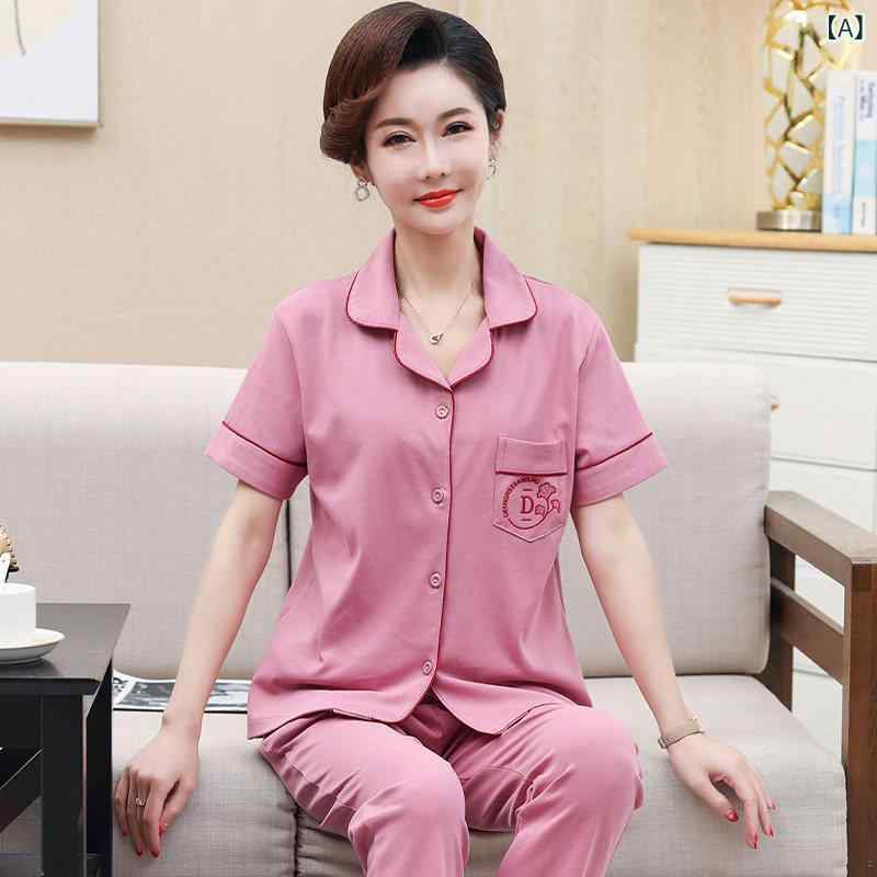 ウッドペッカー 綿 パジャマ 男女 カップル 春 半袖 スーツ ズボン 薄手 パパ ママ ホーム 服