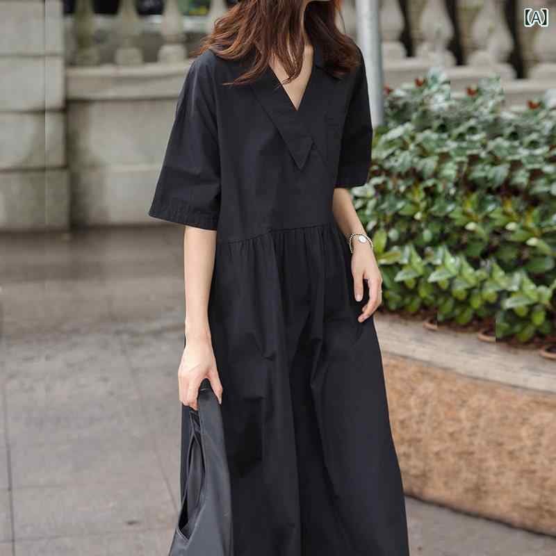 レディース 衣裳  大層らしい大きさ レディース Vのど首 衣裳  夏の ゆったり か細い 並み並み ロング 韓国 スコート