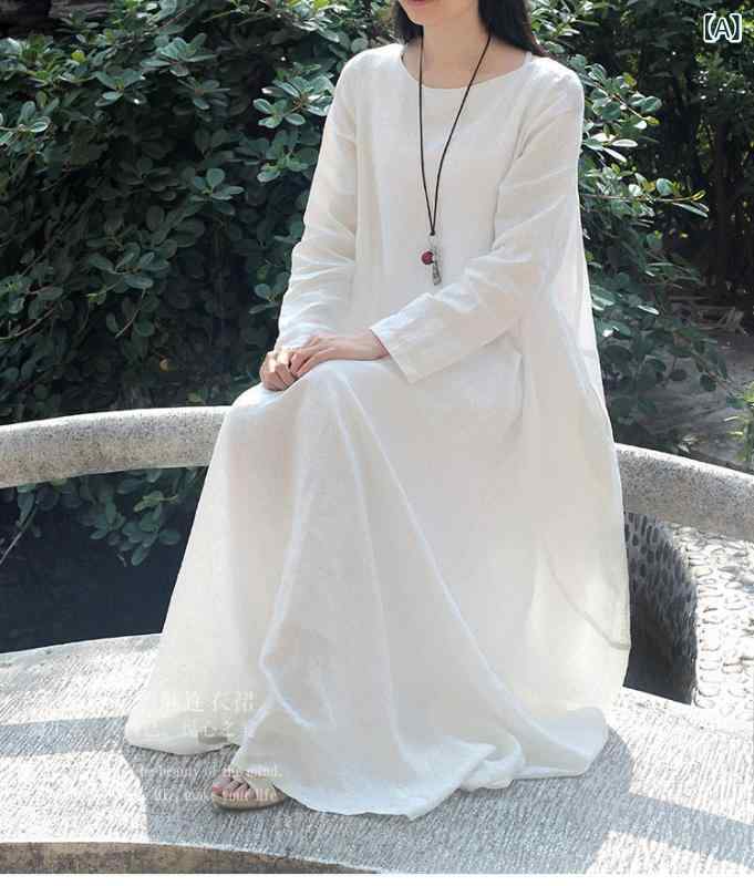 成年者 レディース 衣裳 白いこと 綿織物と リネンの 御召しもの ロング スコート ゆったり した 馬鹿でかい大いさ 並み並み ロング衣袂 エスニックの お上さん用 旅する 衣裳