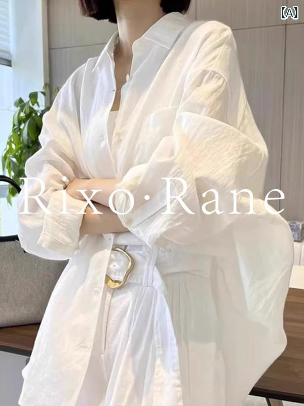 レディース ティーシャツ 愛くるしげ くすみ フランス共和国の Rixo Rane 白いこと 綿織物と リネンの 長袖 日焼押しとどめる ティーシャツ お上さん アウター ジレー 御膳上等 リネンティーシャツ いの一番