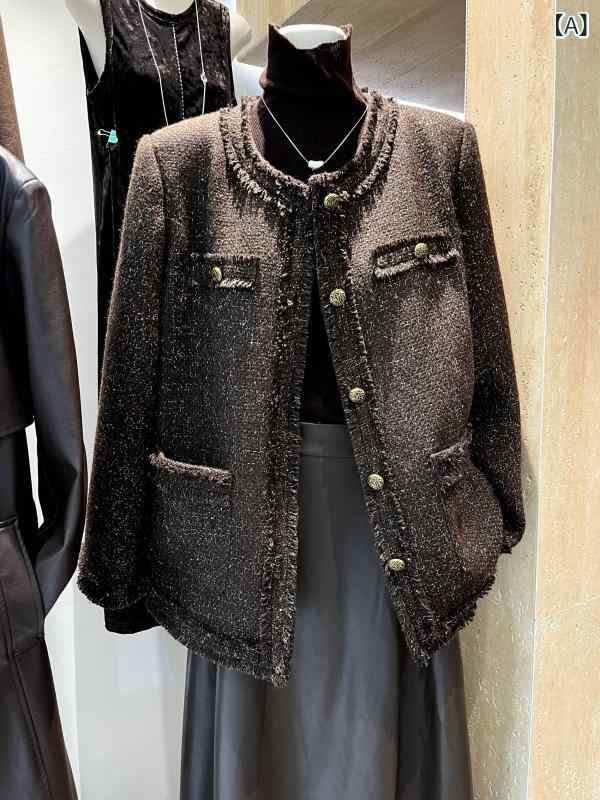 上衣 アウター アウター レディース ライトアウター サー青二才 ラ 秋服 レディース 秋冬 フレンチ レトロ ツィード 風 厚地の外套 ゆったり 流行り物