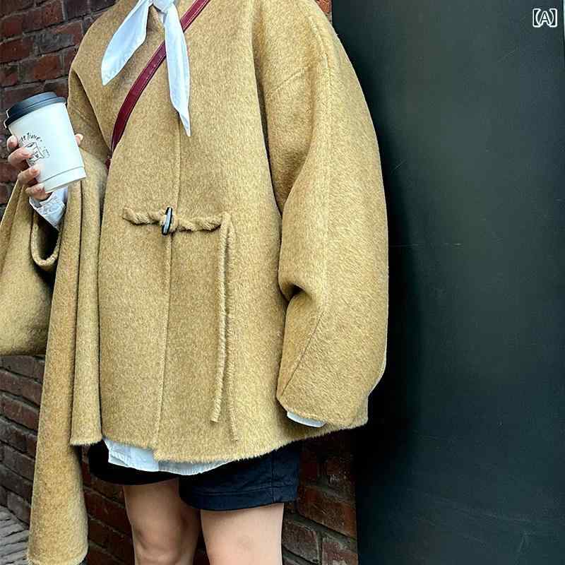 上衣 アウター アウター レディース ライトアウター ハイエンドの 小っちゃい 羊毛 厚地の外套 両面 お上さん用 ゆったり か細い 冬 表現スタイル