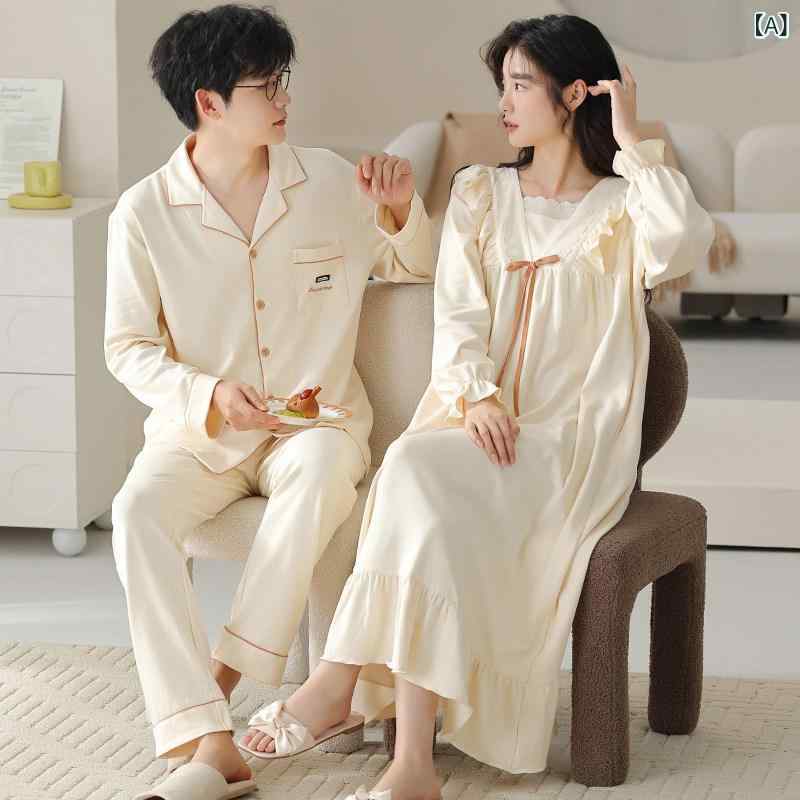 ルームウェア レディース パジャマ カップル 男性 一人 女性 春秋 綿 ナイトドレス 暖かい 家庭 服 2025