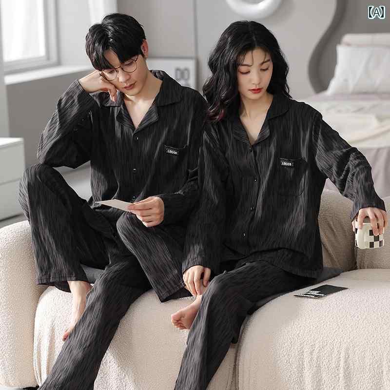 ルームウェア レディース カップル パジャマ 春秋 綿 長袖 2025 一人の 男 女性 大きいサイズ ホーム 服 スーツは 夏に 外で 着用 できます