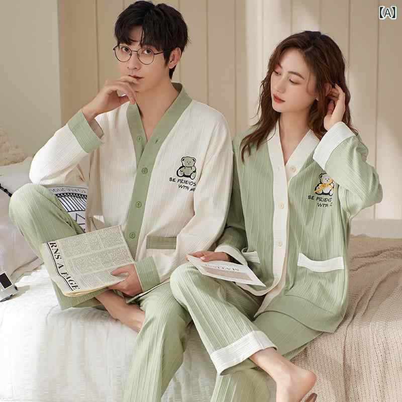 ルームウェア レディース パジャマ カップル 衣装 1 男 女 2025 春秋 かわいい 綿 ネット スタイル カジュアル 長袖 ホーム 服