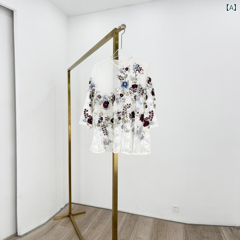 レディース トップス Tシャツ ドライ クリーニング ラグジュアリーコレクション レベル 刺繍入り ビーズ メッシュ シルクオーガンザ トップ S 25030118