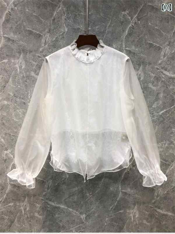 レディース トップス かわいい 小 ブルジョワジー 西 溪 高級 木 耳 縁 スプリット レース シャツ 女性 品 春 不規則 シルク トップ 62 M 05