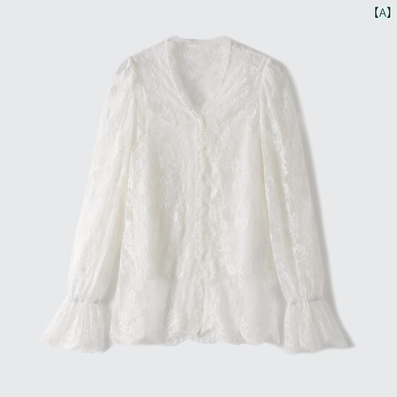 レディース トップス かわいい 小 漢 亭 優しく 女性らしい 精巧 彫刻 レース シャツ / シルク サスペンダー 2点 セット|ホープ