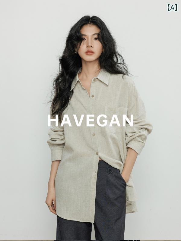 レディース ティーシャツ 愛くるしげ くすみ HAVEGAN /  リネンティーシャツ レディース  春  薄っぺら ゆったり 肌に もの柔らか  トップス