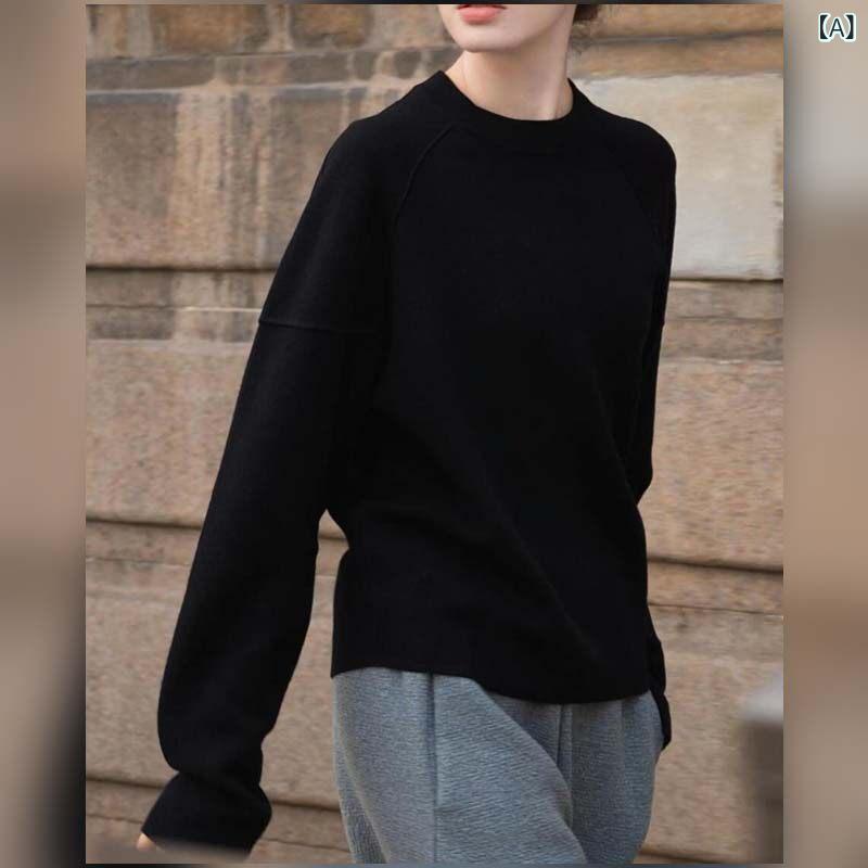 レディース トップス  流行り物 心地好い 黒いこと ラウンドネックプルオーバー 表どおり 編み物 ティーシャツ  早春 韓国 表現スタイル か細い アウターウェア トップス レディース