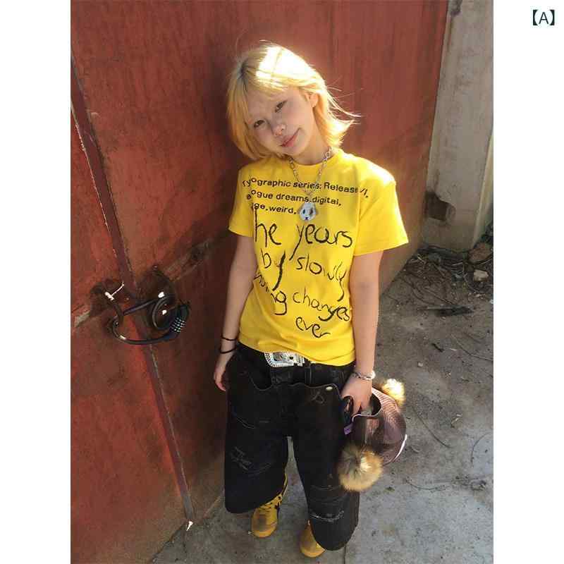 レディース トップス アメリカン レトロ 半袖 Tシャツ レディース 2025夏 レター プリント ゆったりな トップスイン