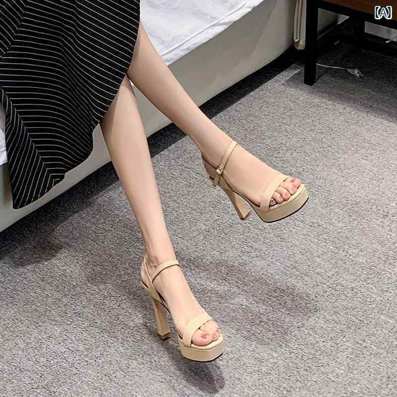 レディース ヒール おしゃれ キャットウォーク ハイヒール 2025 夏 革 バックル サンダル レディース 厚底 防水の ある 靴 底 小さい サイズ 33画像