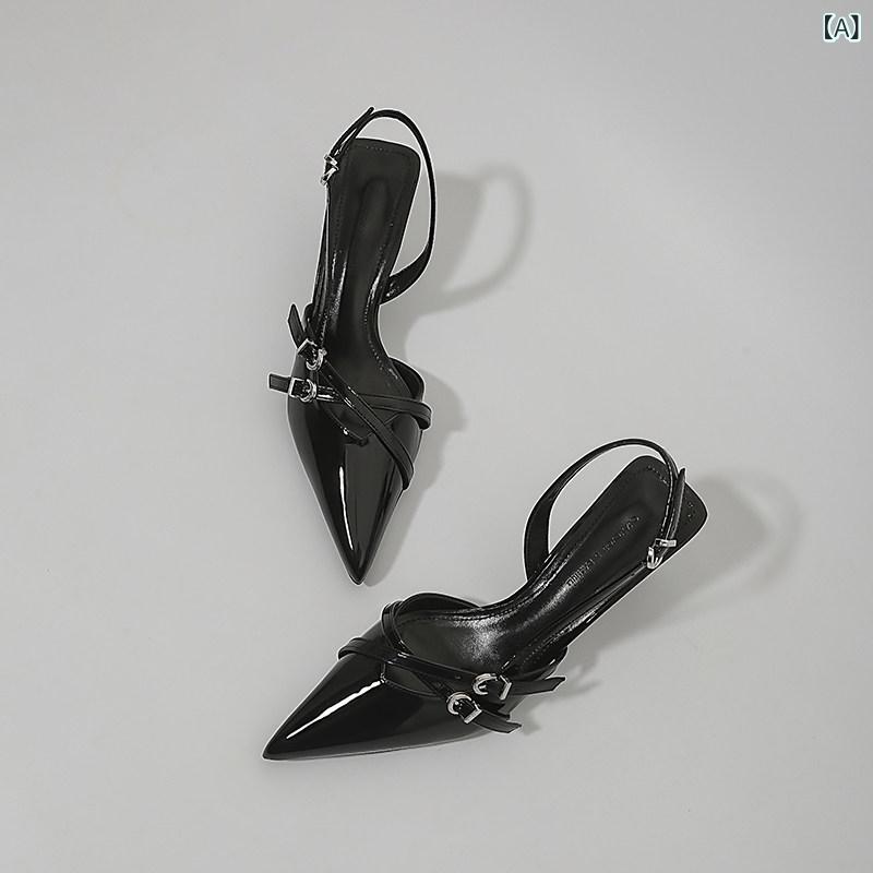 レディース 踵 今めかしい 林 翔 湾 遊び心の ある 御嬢さん 黒の ハイヒール 吸い付ける的 金属元素 食麺麭 トゥ サンダル お上さん用